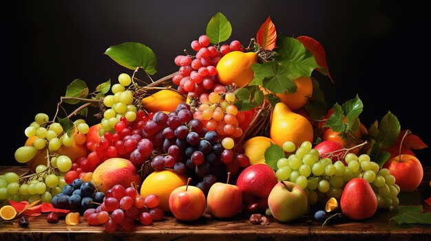 Nutrient Fresh summer fruits with apple grapes berries pear and apricot