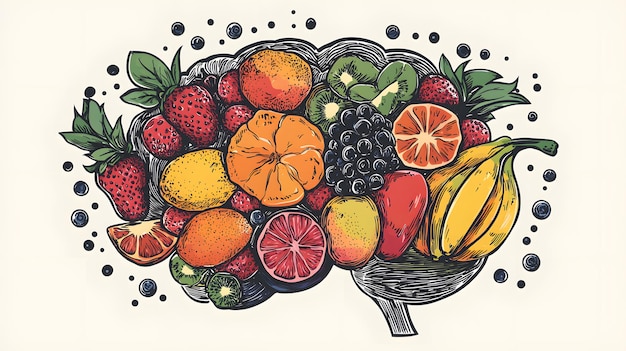 Photo nutrition concept with fruits for healthy living illustration