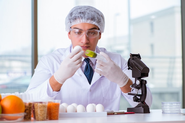 Nutrition expert testing food products in lab