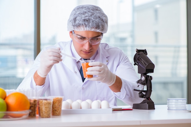 Nutrition expert testing food products in lab