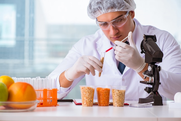 Nutrition expert testing food products in lab