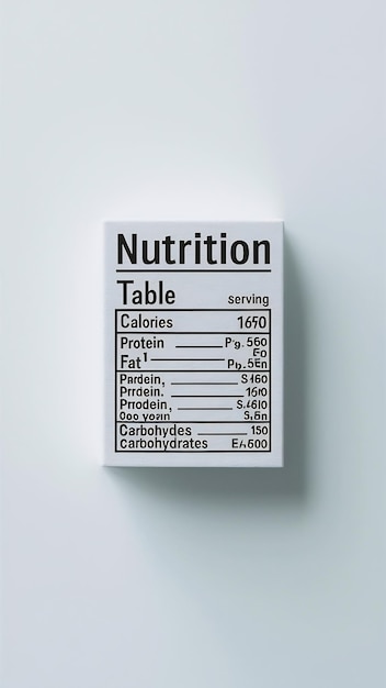 Photo nutrition table information label isolated on white