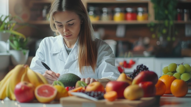 Photo nutritionist evaluating fresh produce