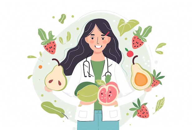 Nutritionist with fruit illustration style