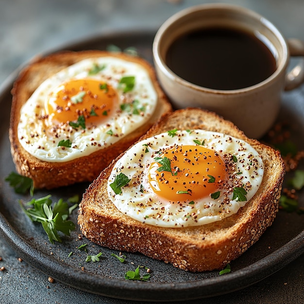 Photo nutritious breakfast with eggs and toast