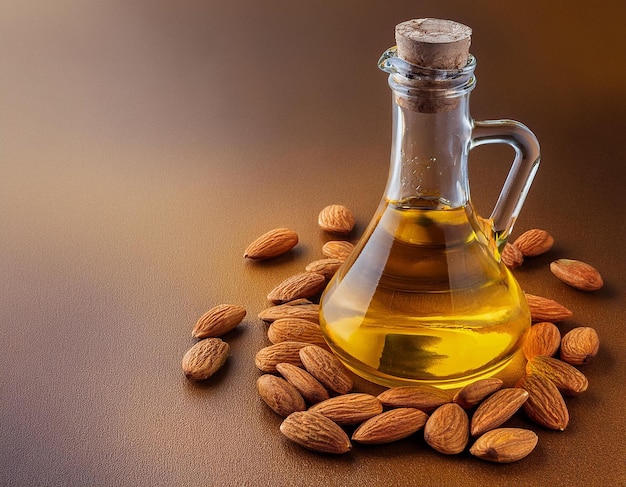 Photo nutritious and delicious banner almond vegetable oil promotes healthy eating with almond nuts