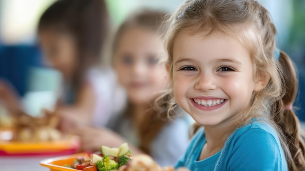 Photo nutritious meals being eaten by children in a daycare setting