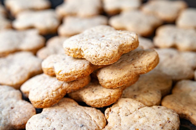 Nuts cookies. Close-up of a lot of peanut cookies. Homemade food.