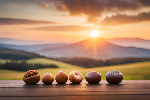 nuts and a mountain in the background