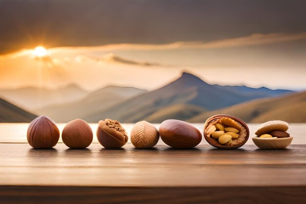 nuts and a sunset on a table