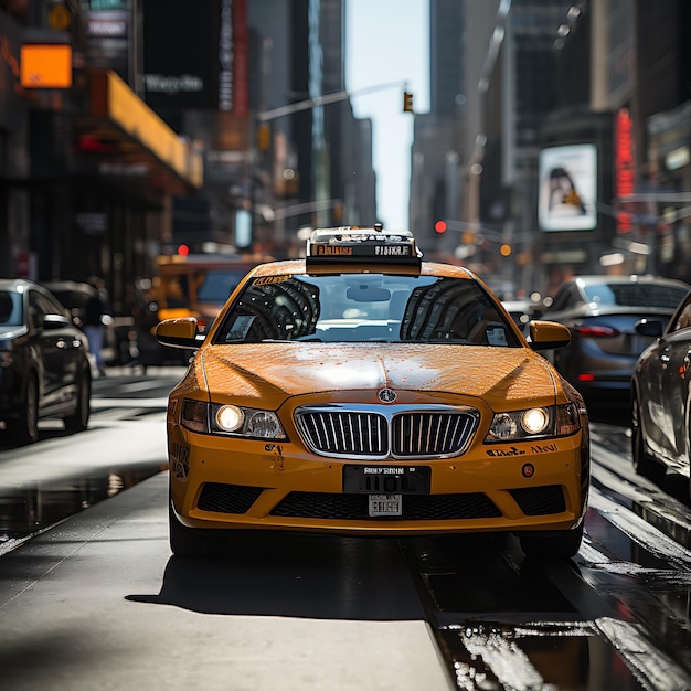 Nyc cabs blurred on a sunny day in nyc speeding by