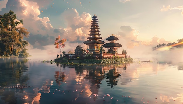 Nyepi day of silence background temple at sunset