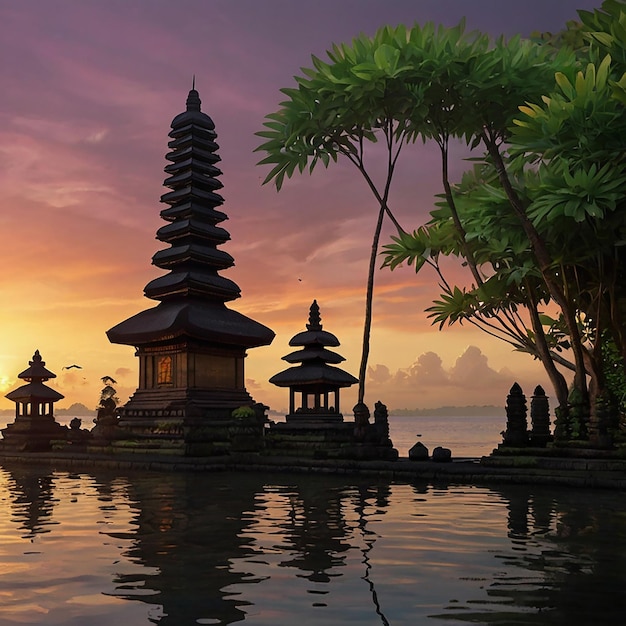 Nyepi day of silence with the temple at sunset