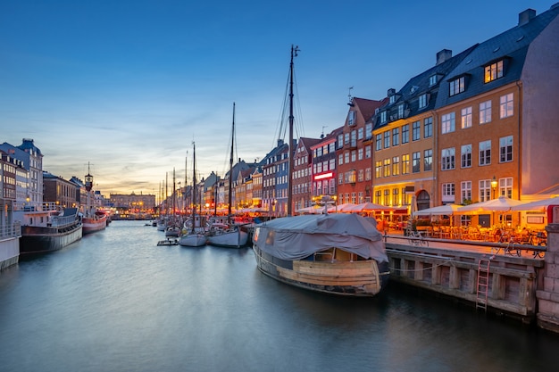 Nyhavn landmark buildings in Copenhagen city, Denmark