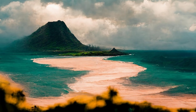 Oahu hawaii ocean island mountain water sky cloud