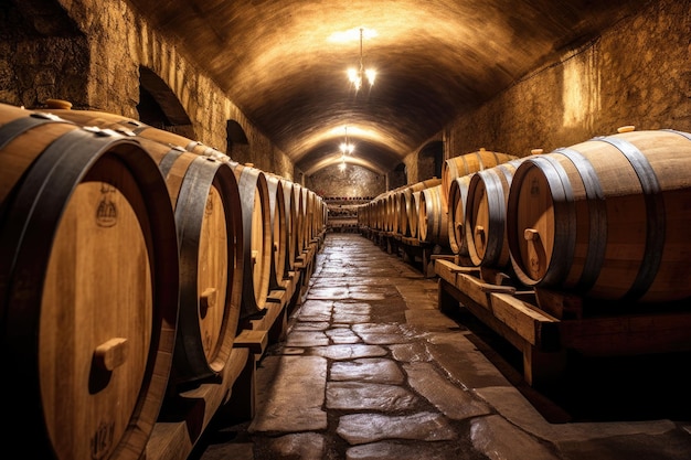 Oak barrels for aging wine in cellar