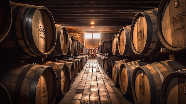 Oak barrels for beer fermentation in breweries generative ai