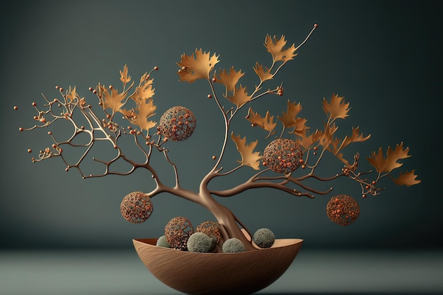 Oak tree branch and cone centerpiece with balls and cinnamon sticks