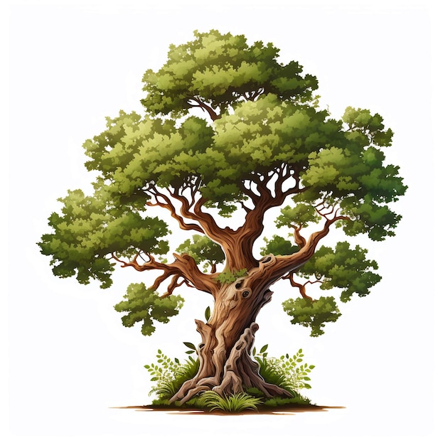 Oak Tree Cartoon Drawing Clear Background Green Fantasy