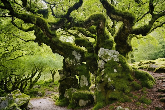 Photo oak tree with mosscovered roots