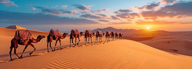 An oasis of camels in a sand dune