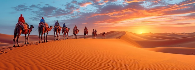 An oasis of camels in a sand dune