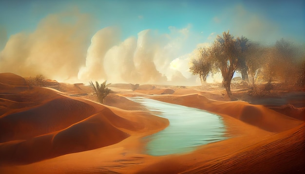 An oasis with water in the desert