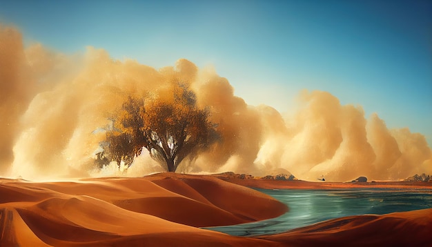 An oasis with water in the desert