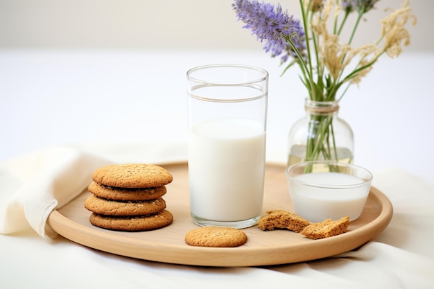 Oat Cookies Glass of Milk and Biscuits