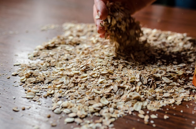 Oat flakes sprinkled on the table.