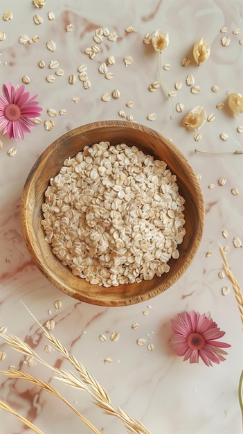 Oat organic ingredient on wooden plate story background