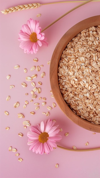 Oat organic ingredient on wooden plate story background