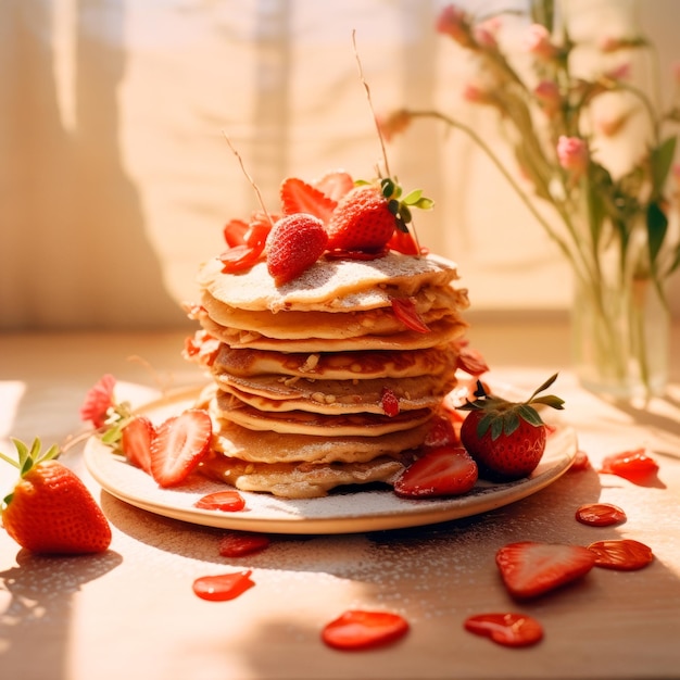 Oatmeal Pancakes with strawberries on top