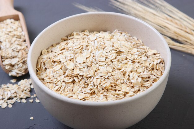 Oatmeal on the table top view closeup