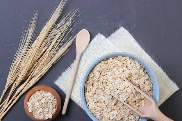 Oatmeal on the table top view closeup