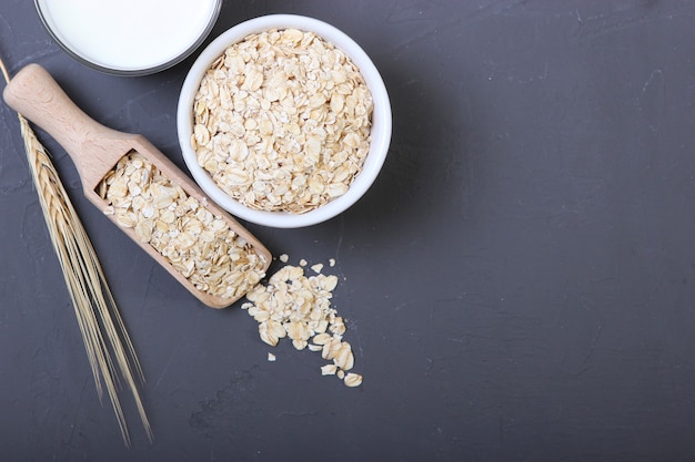 Oatmeal on the table top view closeup