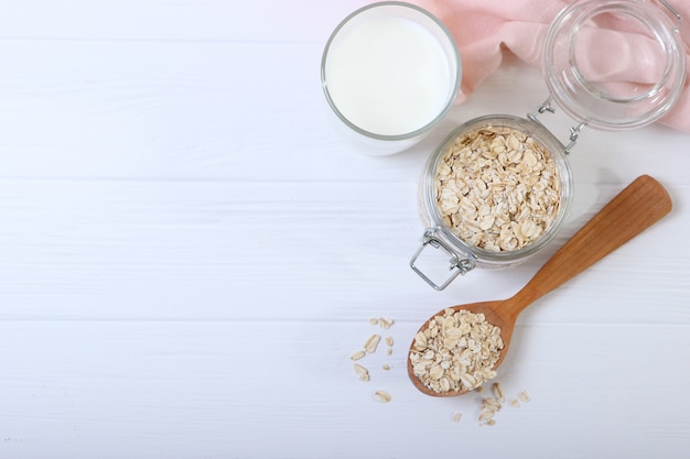 Oatmeal on the table top view closeup