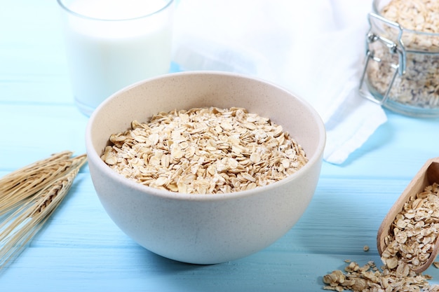 Oatmeal on the table top view closeup