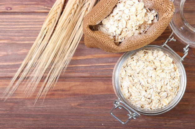 Oatmeal on the table top view closeup