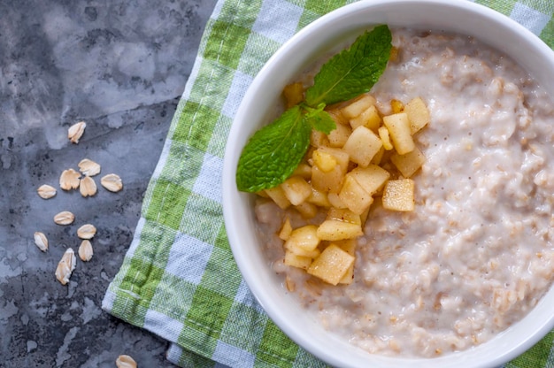 Oatmeal with fruits Healthy food for breakfast Dietary food