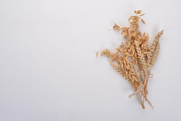 Oats on a wooden background Top view Copy space