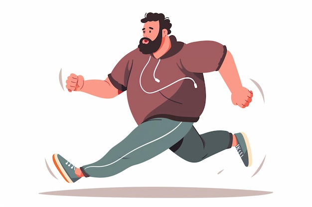 Obese man running in sport clothes weight loss in minimalistic cartoon style