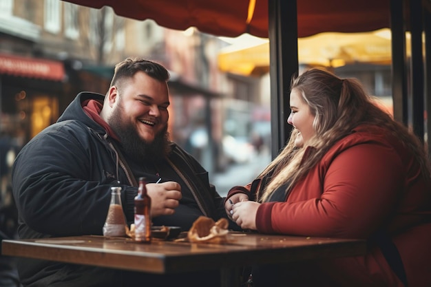 obesity and overeating two young obese people eat hamburger