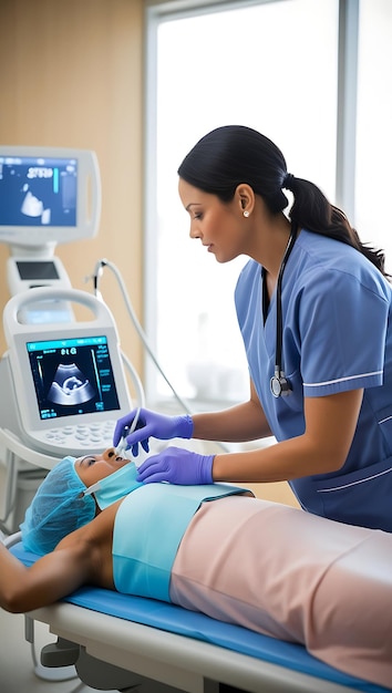 Obgyn performing ultrasound on a pregnant patient