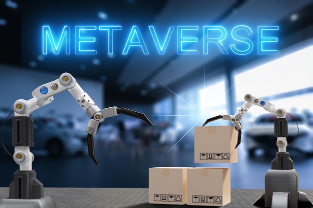 Object for metaverse virtual world  technology of future Robot cyber construction hand mechanical  under construction virtual world metaverse land future for sandbox VR technology coming soon 2022