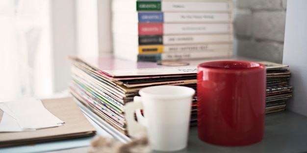 Objects Book Phonograph Record Coffee Concept