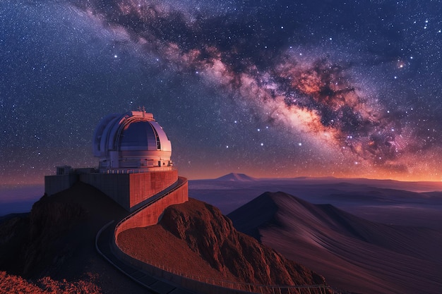 Observatory Under the Milky Way Galaxy at Twilight