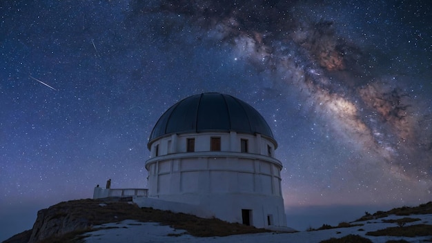 Observatory under a starry night sky