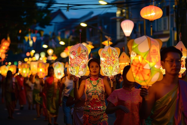 Observe a Vesak lantern parade or procession in yo generative ai