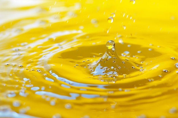 Photo observing a drop of water falling into a container filled with yellow liquid